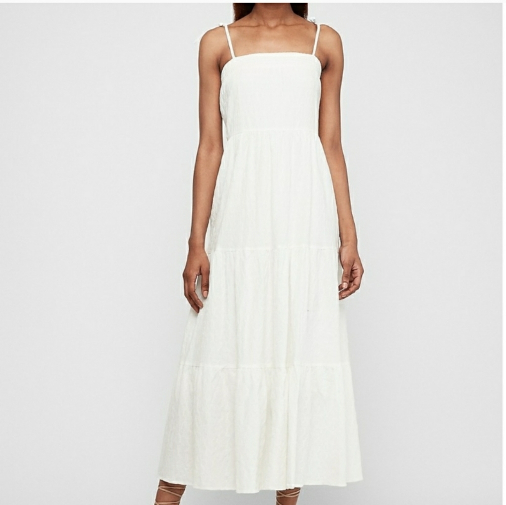 Express White Tiered Tie Shoulder Maxi Dress
